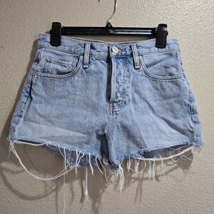 Hudson Lori Jean Shorts 26 Button Fly Medium Wash Raw Frayed Hem
